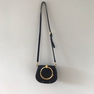 Black leather handbag